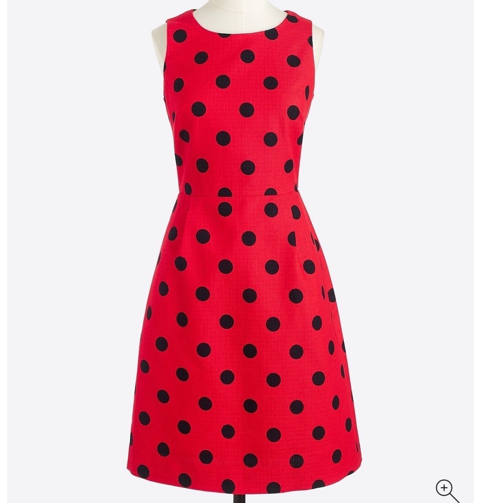 J.Crew Factory Red & Navy Blue Polka Dot Printed Preppy Pleated Shift Dress Sz 4